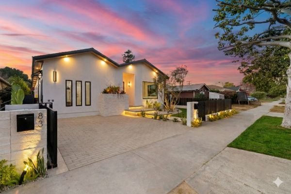 Freshly repainted Melbourne home exterior at dusk