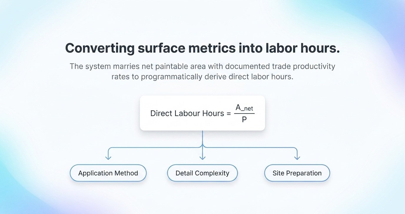 Converting surface metrics into labor hours for painting