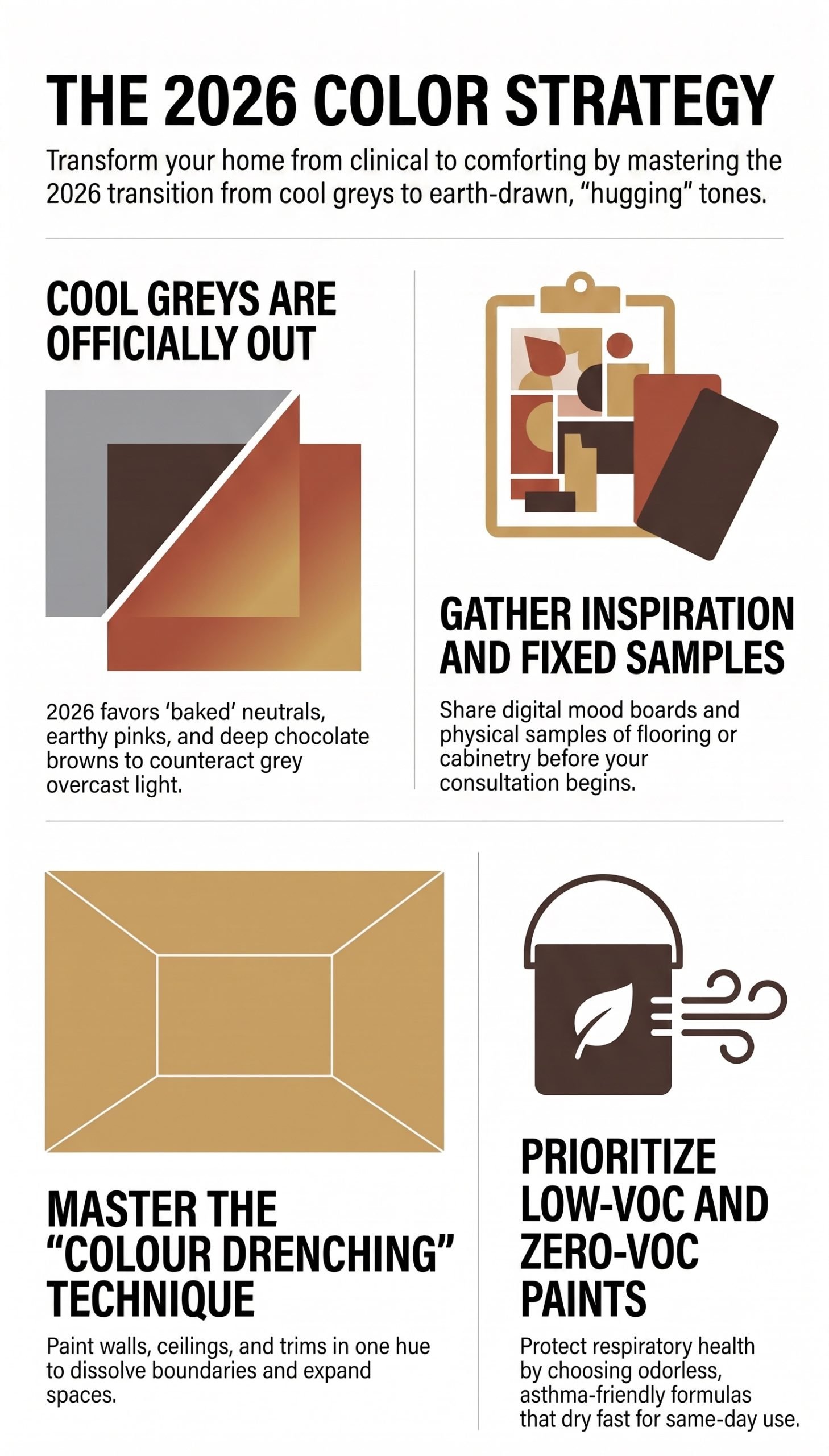 Beautiful 2026 home color palette featuring warm earthy tones