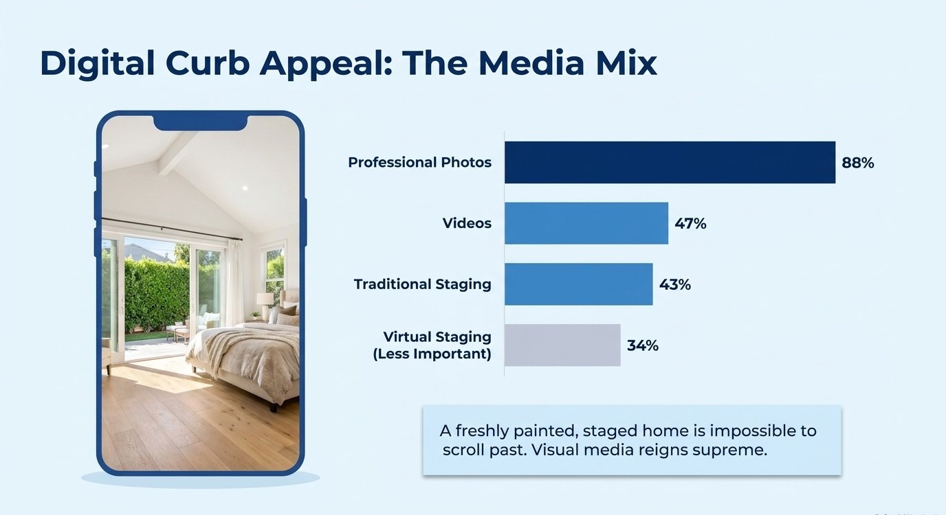 Digital curb appeal showing the media mix required for successful home staging and renovation