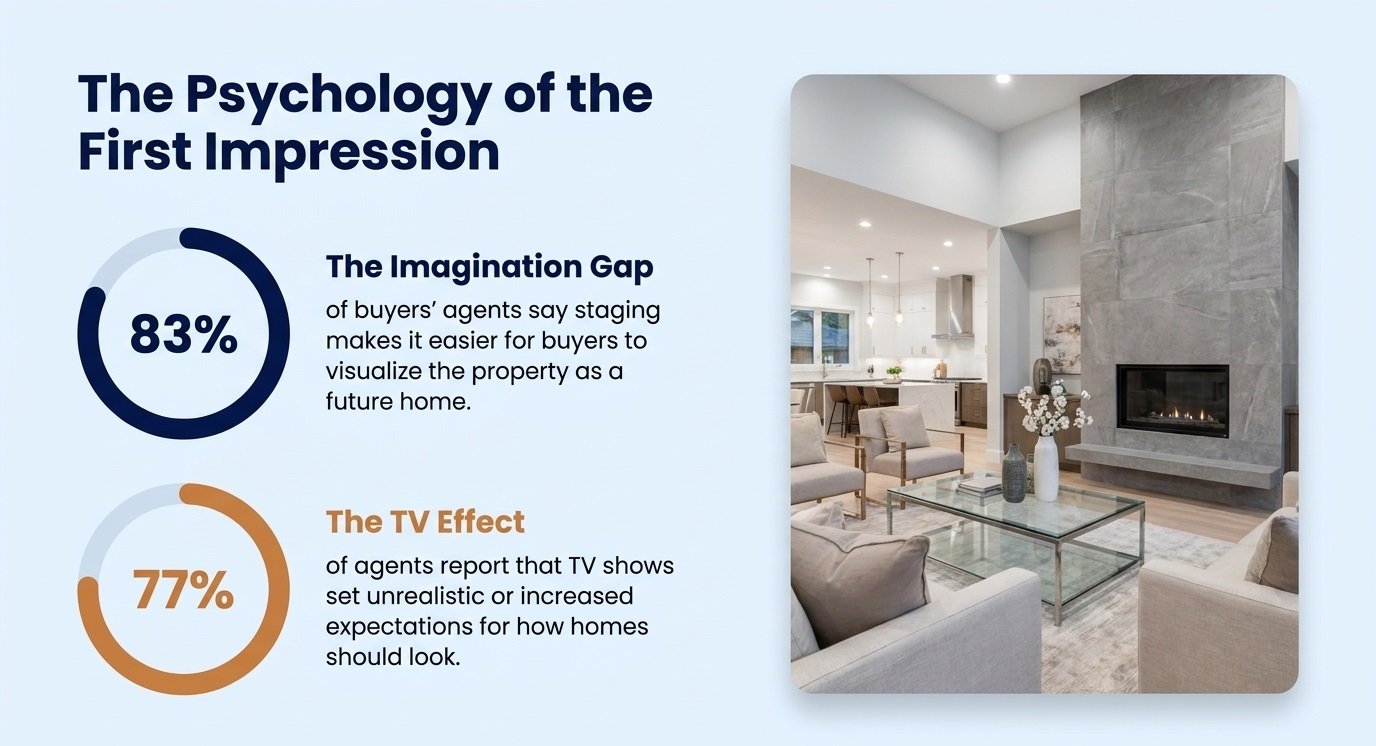 A perfectly curated living room demonstrating professional home staging and renovation